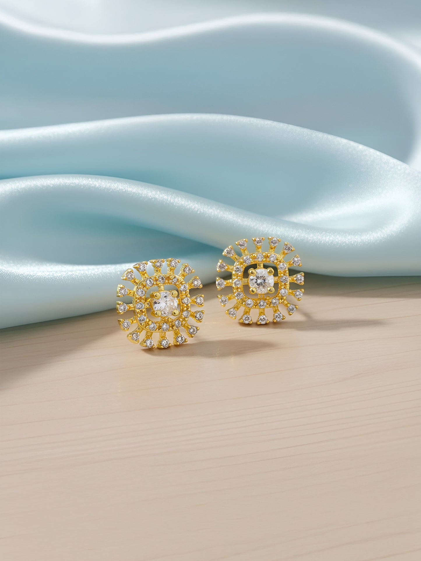 Gold Plated AD Square Stud Earrings for Women