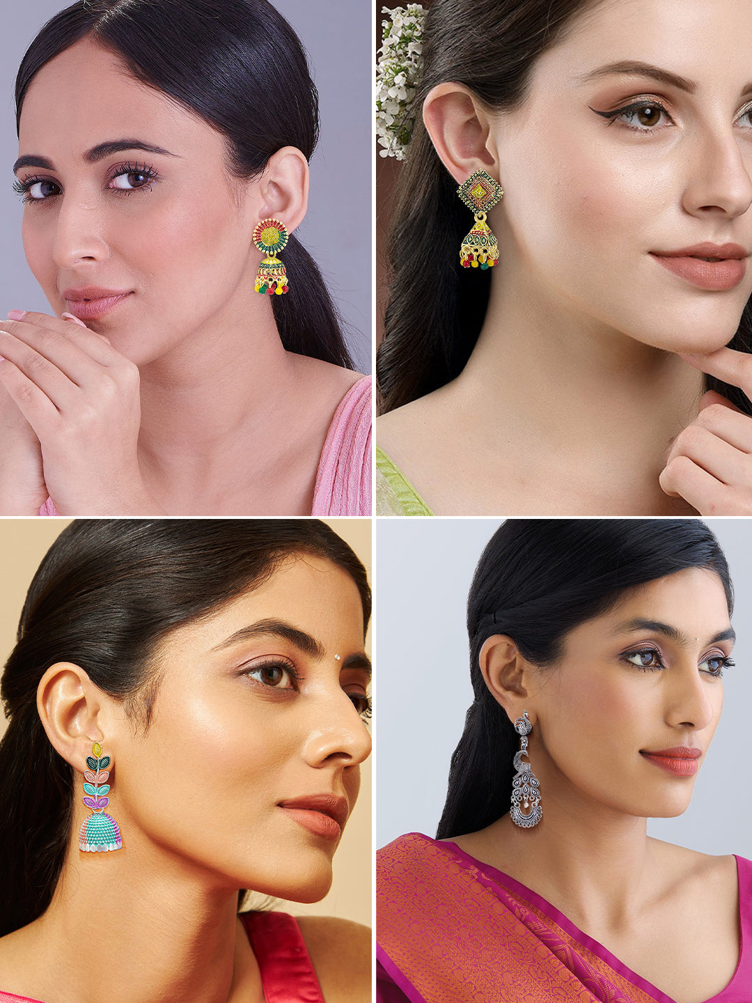 Pack of Eight Multicolour Jhumki & Drop Earrings