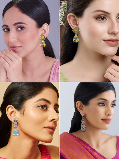 Pack of Eight Multicolour Jhumki & Drop Earrings