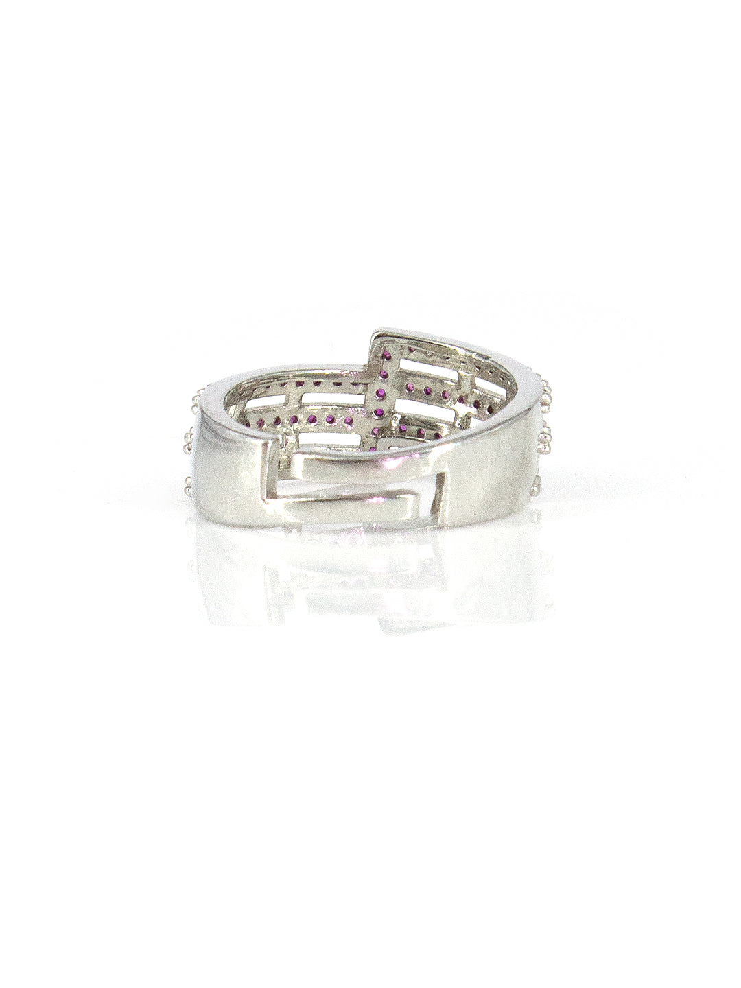 Silver-Plated American-Diamond Studded Adjustable Finger Ring