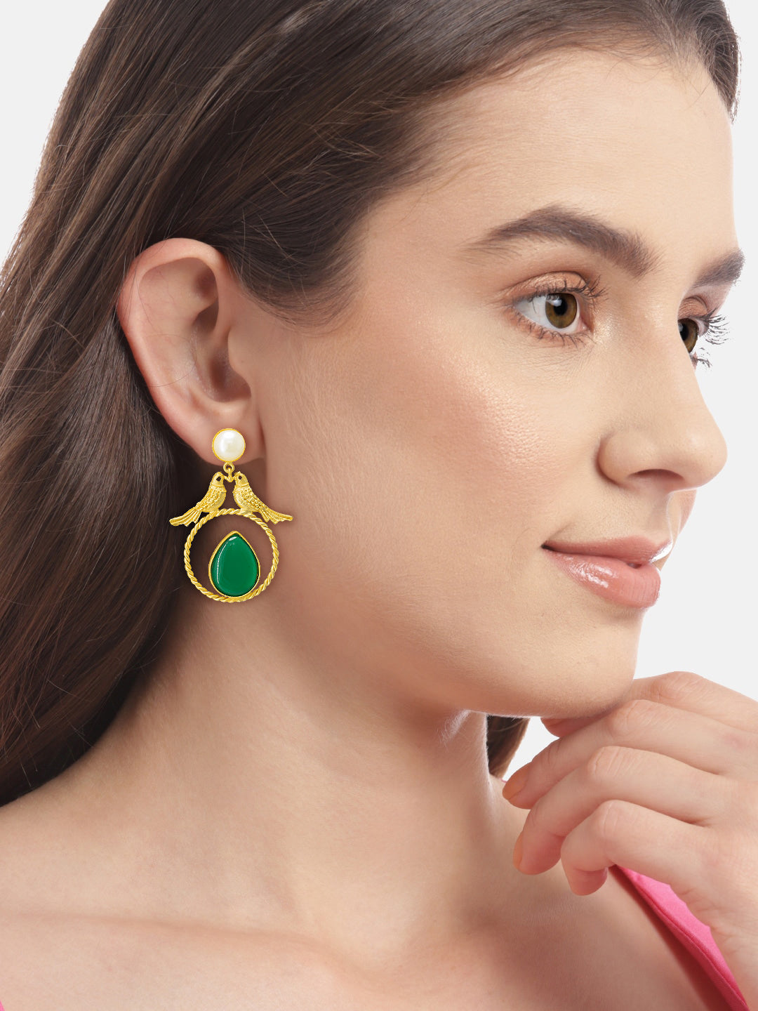 Green Bird Drop Earrings