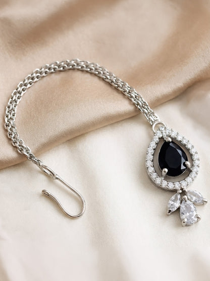 Silver Plated Black AD Maang Tikka for Women