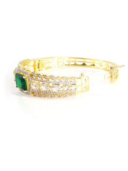 Gold Plated Green AD Cuff Bracelet For Women