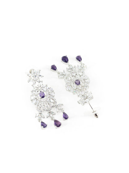 Rhodium Plated Purple & White AD Jewellery Set