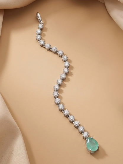 Silver Plated Green AD Teardrop Maang Tikka for Women