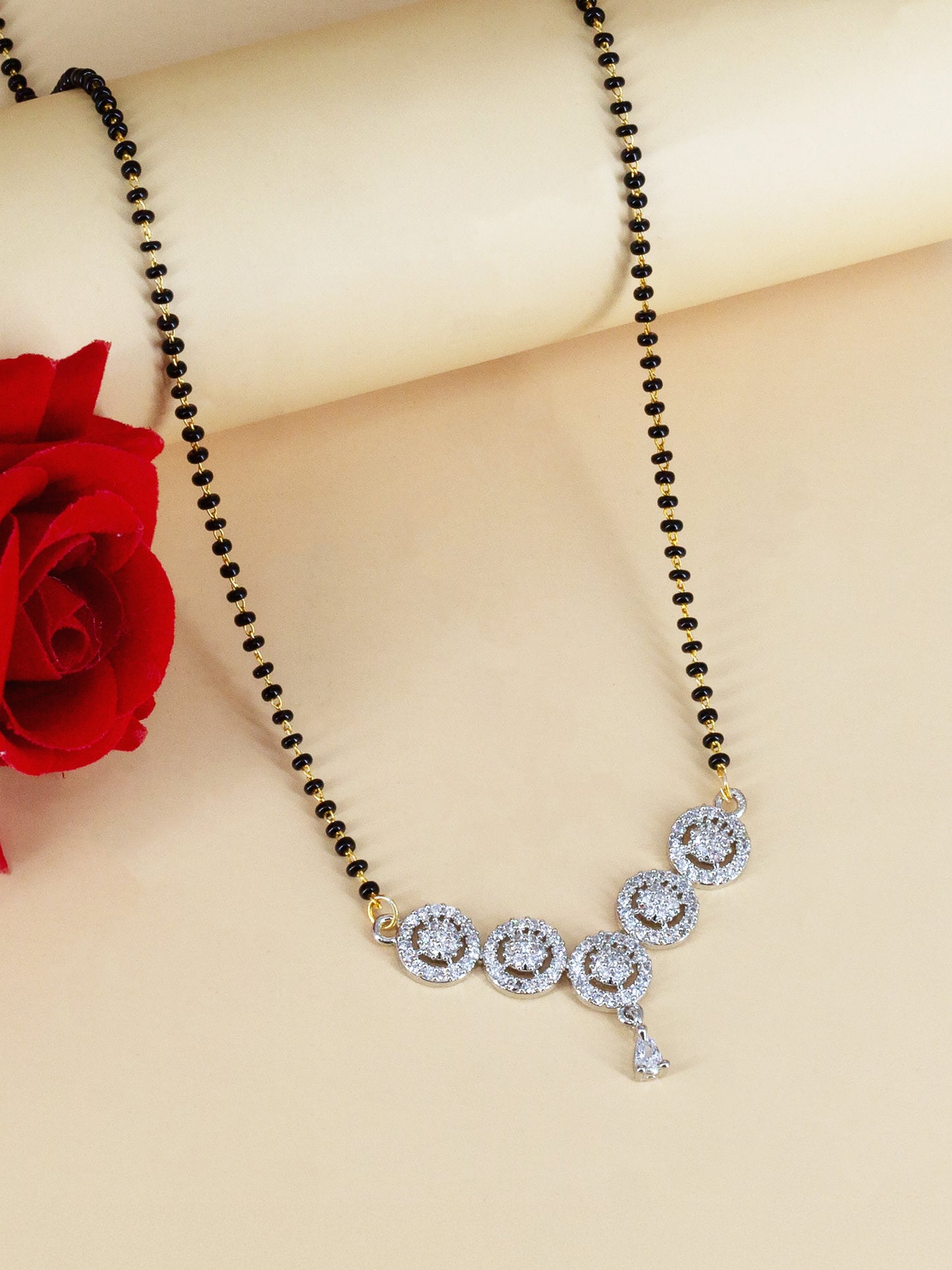 Silver Plated American Diamond Studded Mangal sutra