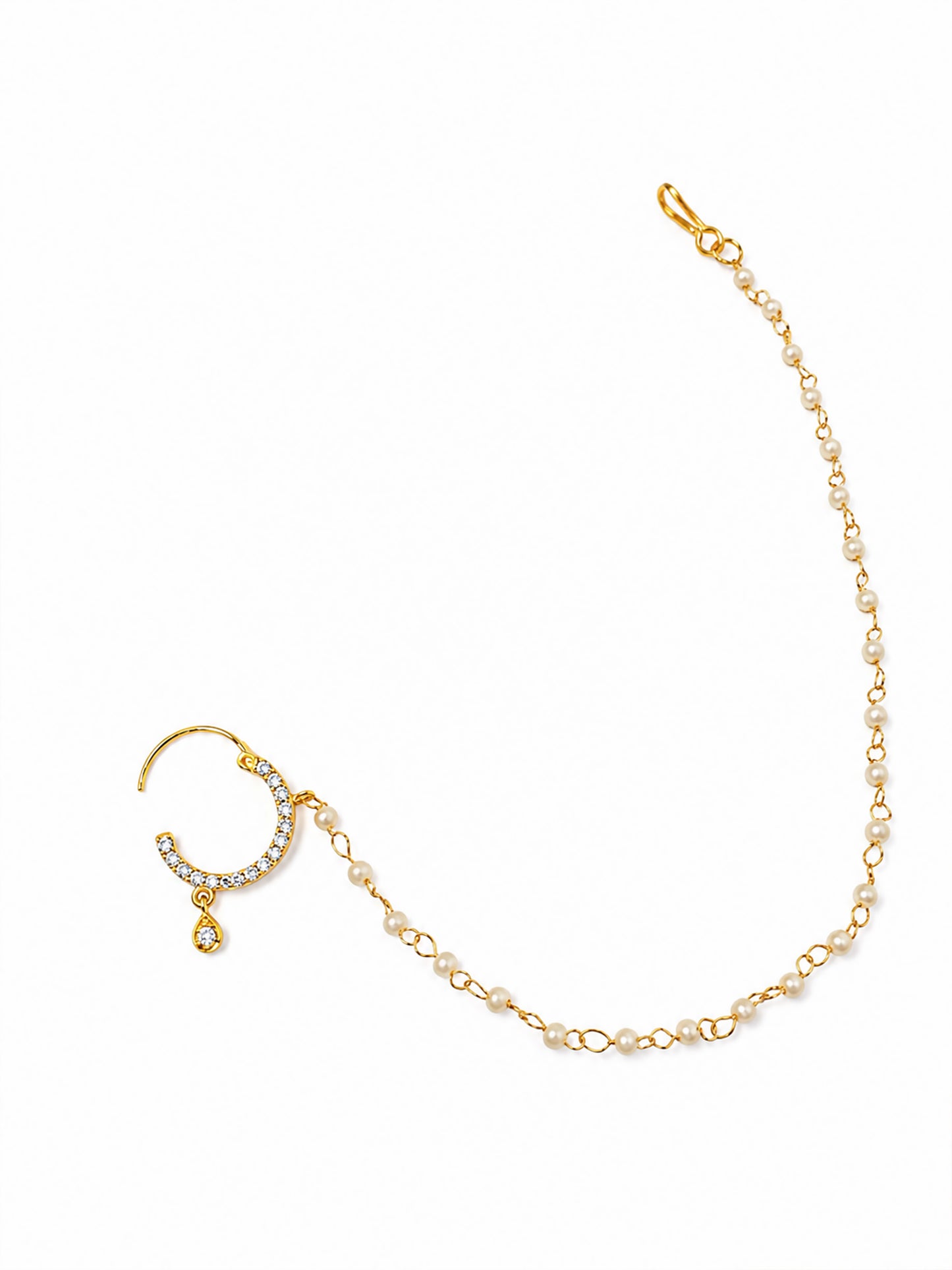 Gold Plated AD Nosering with Pearl Chain for Women