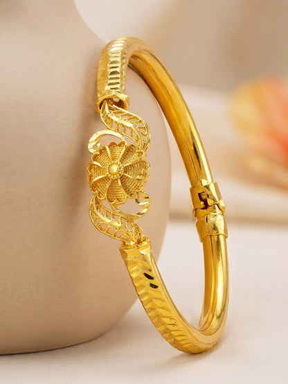 Gold Plated Bold Openable Temple Bangle Bracelet for Women