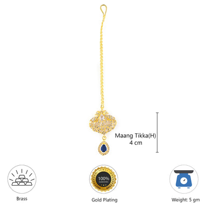 Gold Plated Blue AD Peacock Maang Tikka for Women