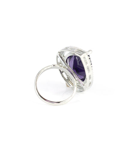 Silver-Plated American-Diamond Studded Adjustable Finger Ring