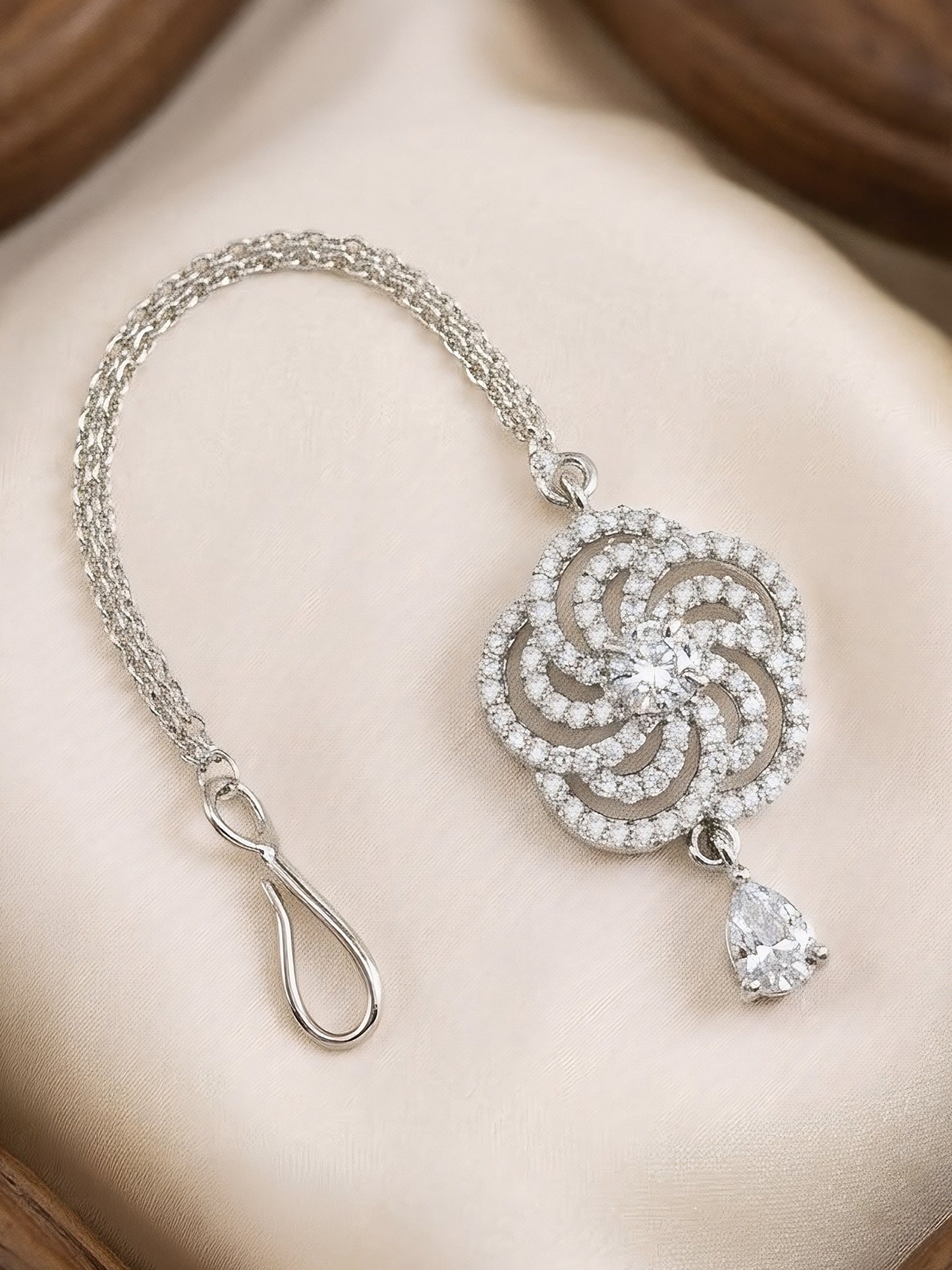 Silver Plated AD Maang Tikka for Women