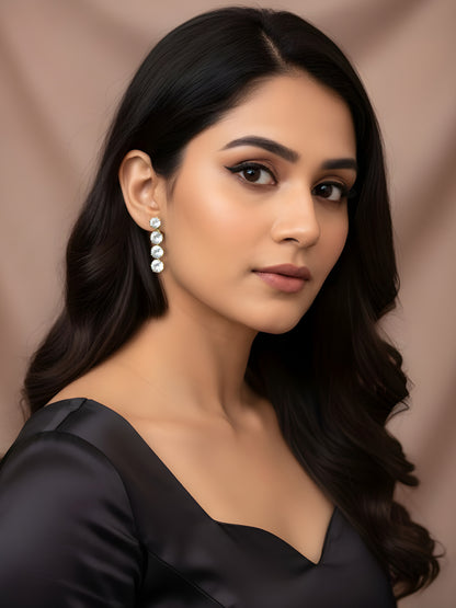 Gold Plated Round White AD Drop Earrings for Women