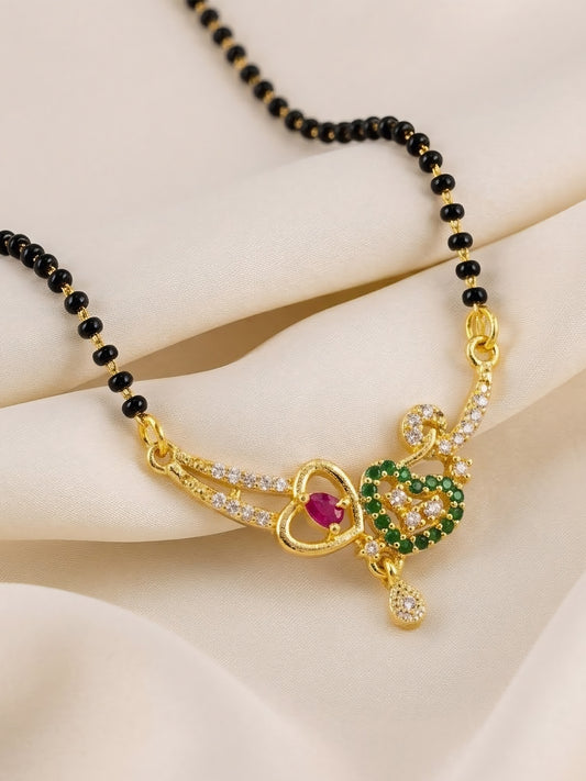 Gold Plated Red & Green AD Mangalsutra For Women