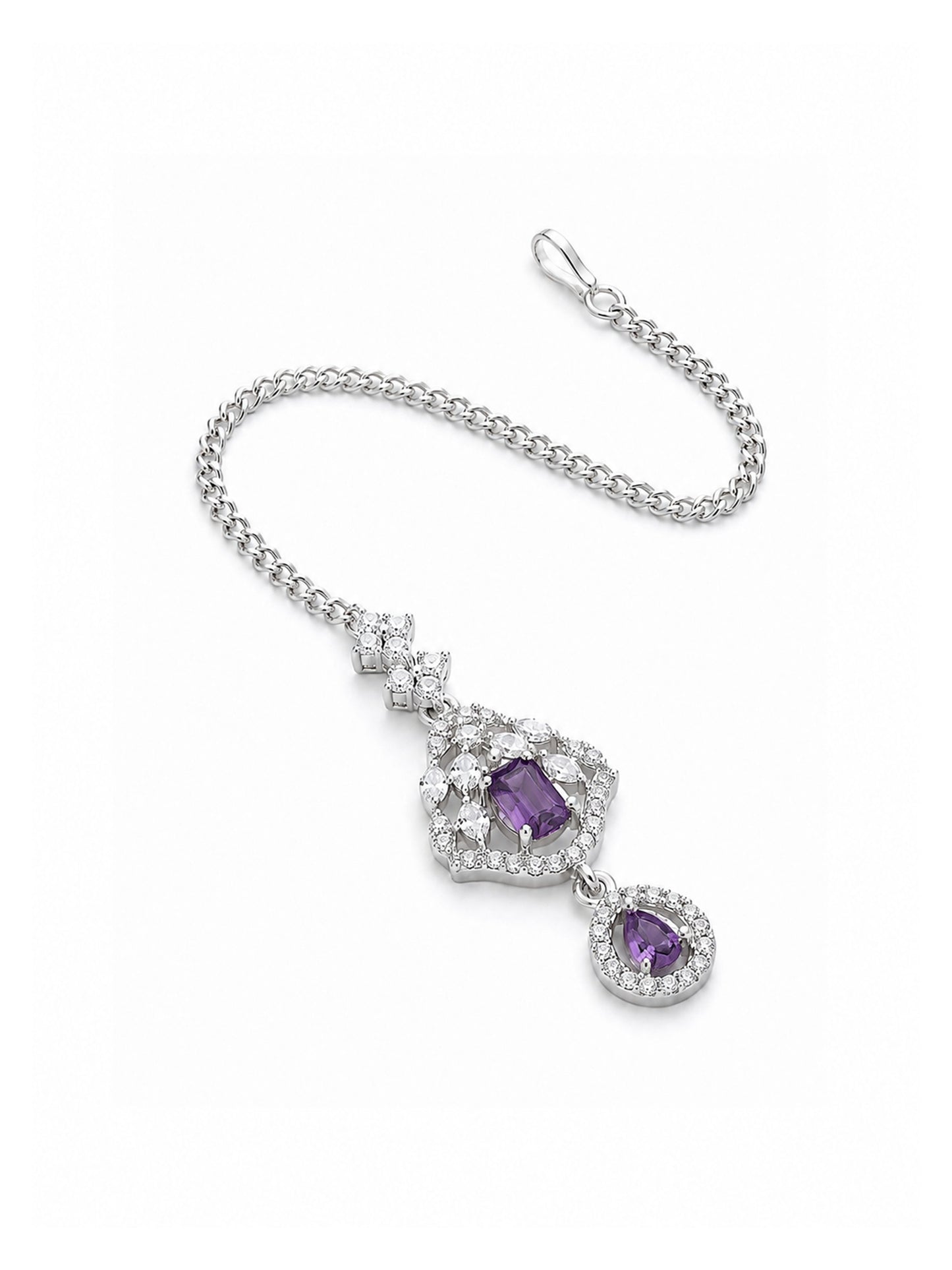 Silver Plated Purple AD Maang Tikka for Women