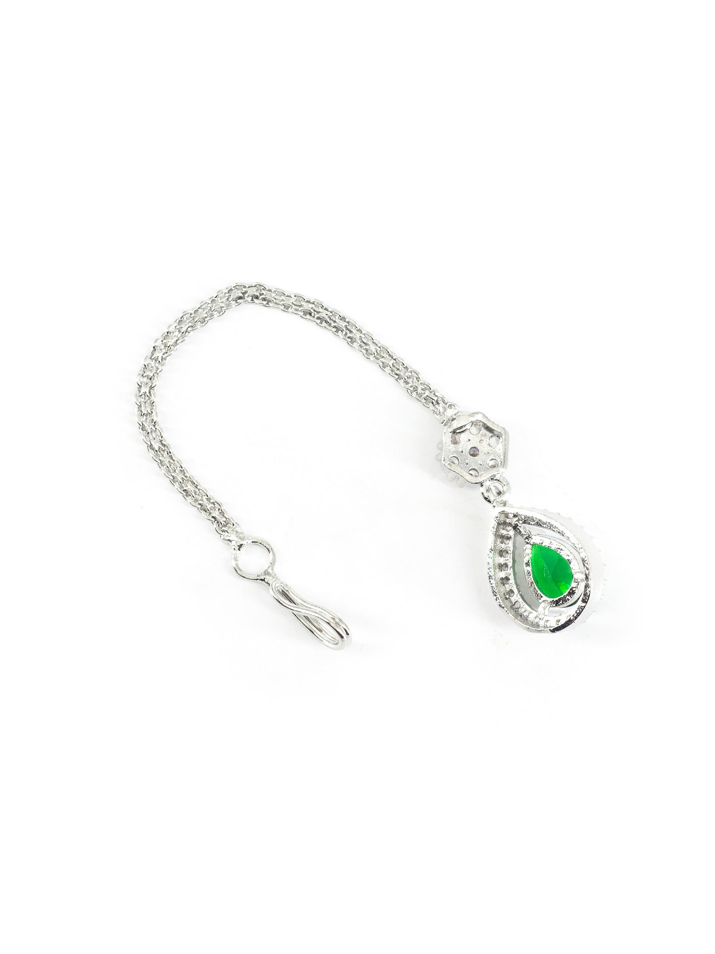 Rhodium Plated Green AD Teardrop Maang Tikka for Women