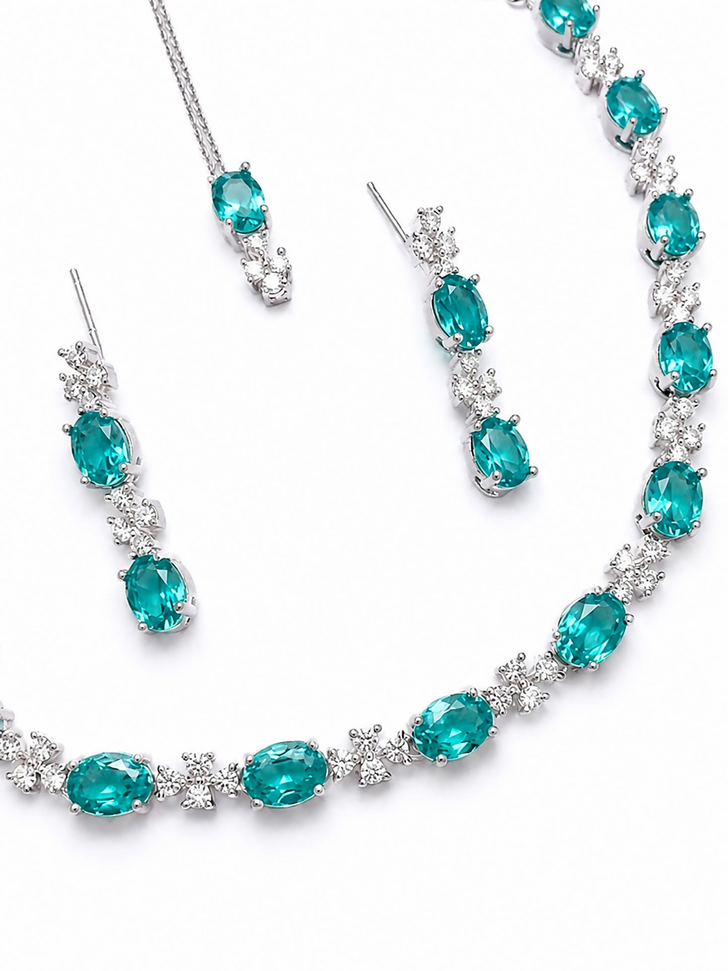 Silver Plated Sea Green AD Jewellery Set for Women