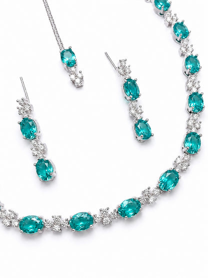 Silver Plated Sea Green AD Jewellery Set for Women
