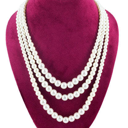 Gold Plated Three Layered Faux Pearl Beaded Trendy Moti Mala Necklace