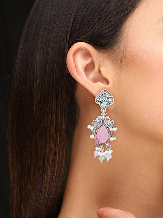 Pink Monalisa Bird Beads Drop Earrings