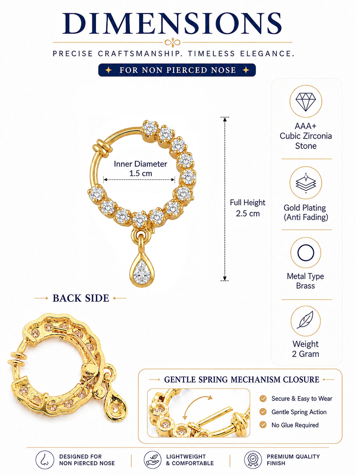Gold Plated AD Small Nosering for Women