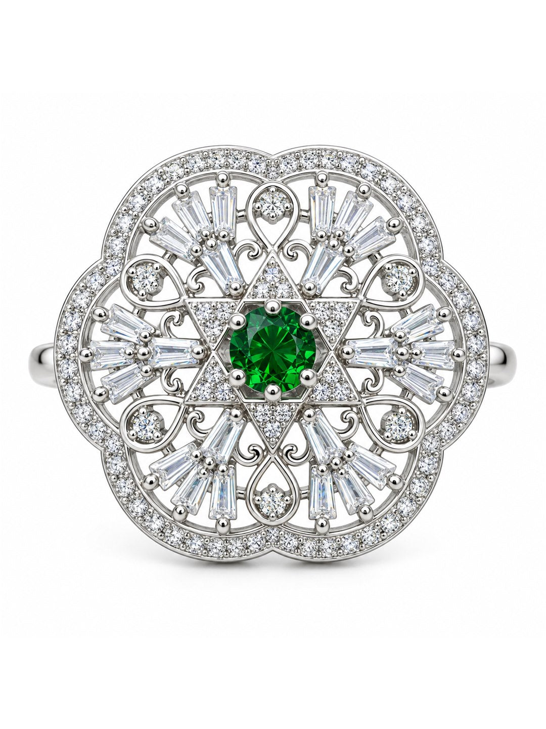 Silver Plated Green AD Finger Ring for Women