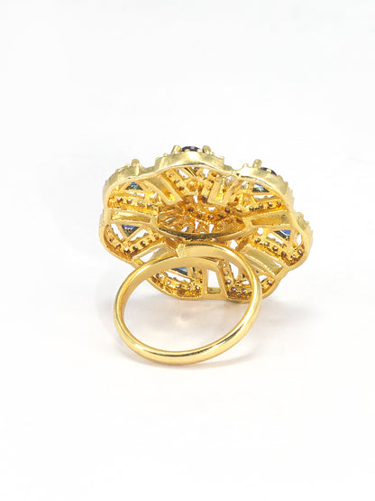 Blue Floral AD Adjustable Finger Ring