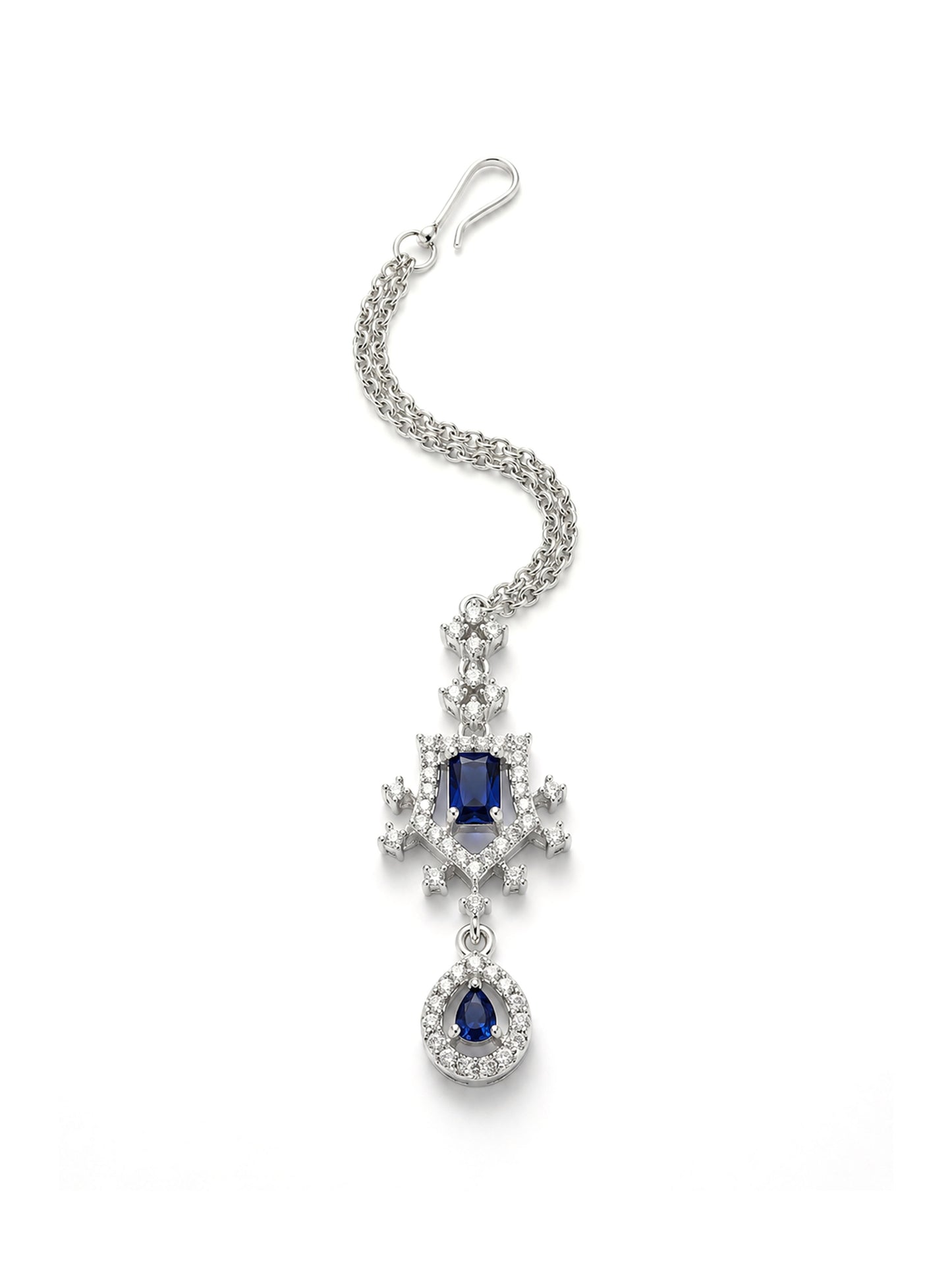 Silver Plated Blue AD Maang Tikka for Women
