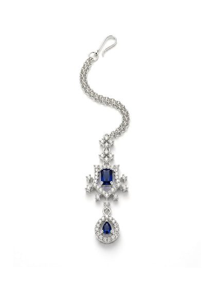 Silver Plated Blue AD Maang Tikka for Women