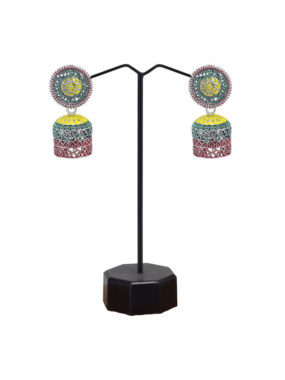 Gold Plated Circular Multi Color Artificial Beaded Jhumki Earrings