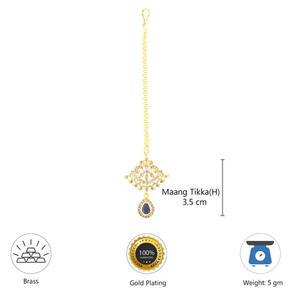 Gold Plated Blue AD Maang Tikka for Women