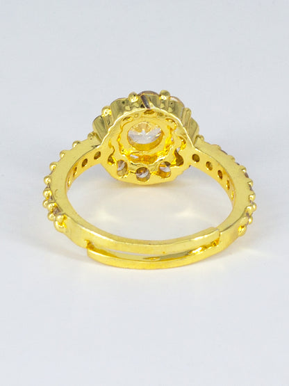Gold Plated AD Circular Adjustable Ring for Women