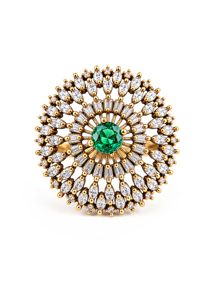 Antique Gold Plated Green AD Finger Ring for Women