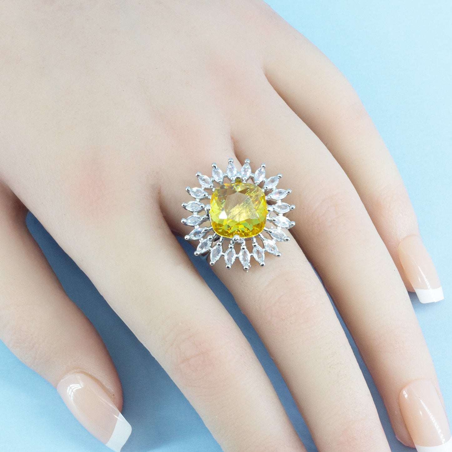 Silver Plated Yellow AD Finger Ring for Women