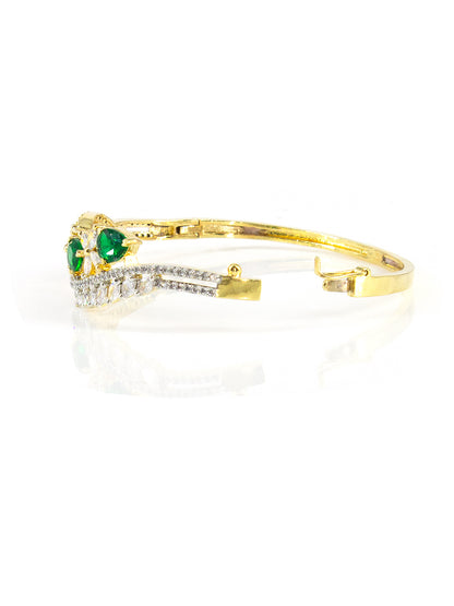 Gold Plated Green Leaf Cuff Bracelet For Women