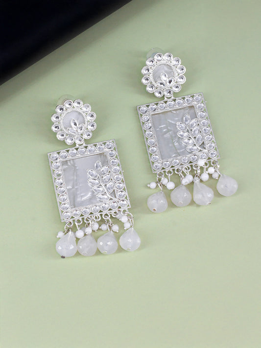 Floral Marble Finish Drop Earrings