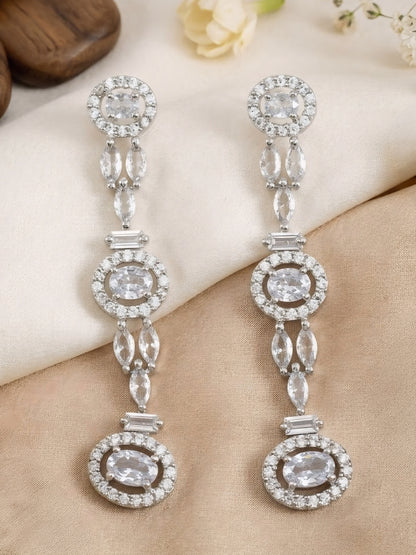 Silver Plated American Diamond Drop Earrings for Women