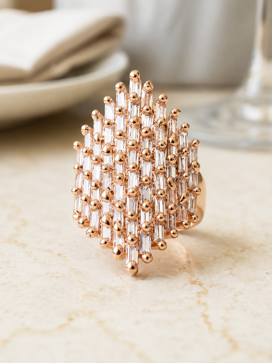 Rose Gold Plated AD Finger Ring for Women