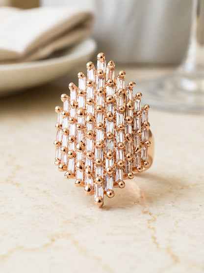 Rose Gold Plated AD Finger Ring for Women