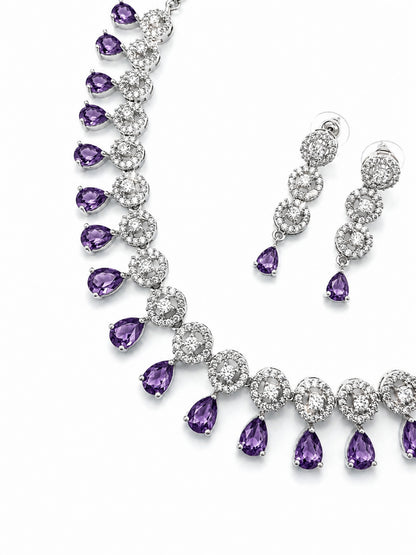 Silver Plated Purple AD Jewellery Set for Women