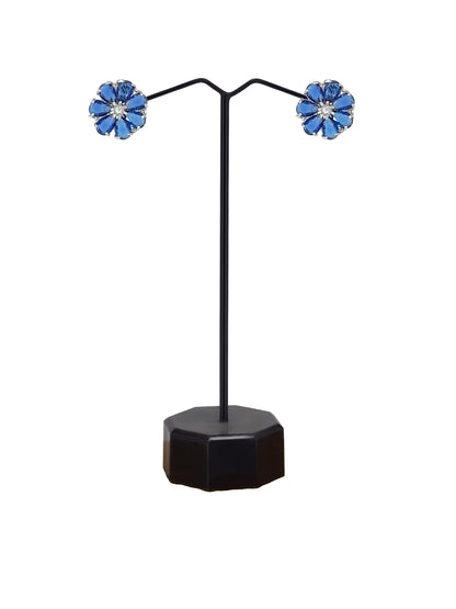 Silver Plated Blue Floral AD Stud Earrings For Women