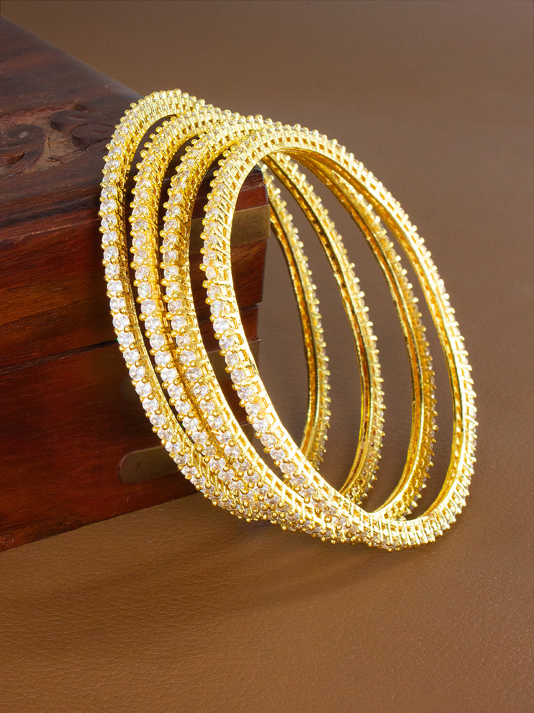 Gold Plated AD Studded Set of 4 Bangles For Women