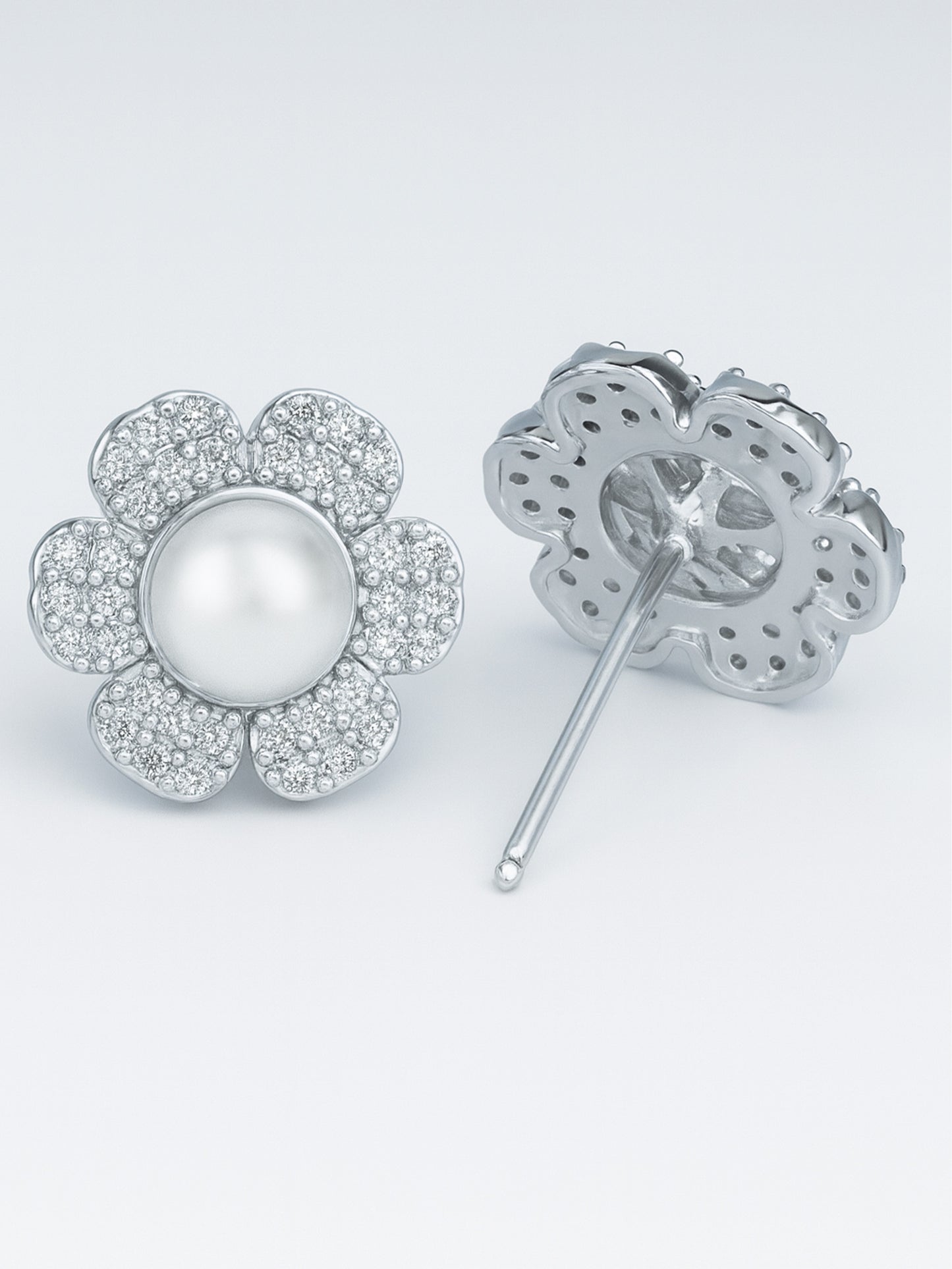 Silver Plated American Diamond Pearl Studded Stud Earrings for Women