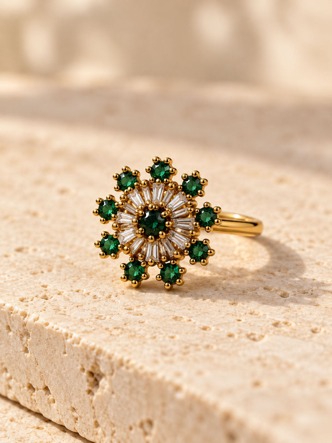 22K Gold Plated Green AD Finger Ring for Women