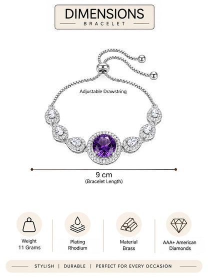 Silver Plated Purple AD Adjustable Bracelet for Women