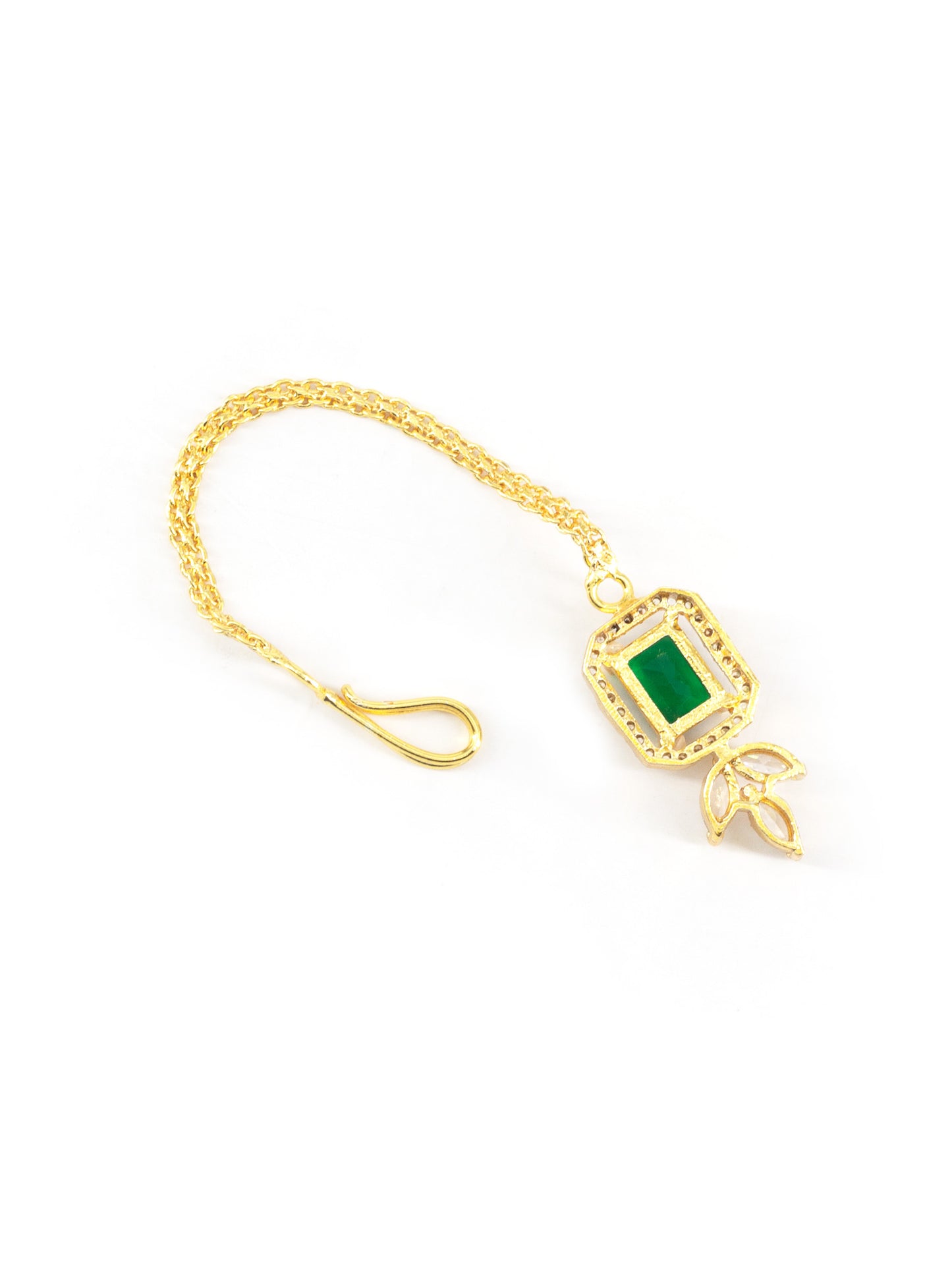 Gold Plated Green American Diamond Maang Tikka for Women