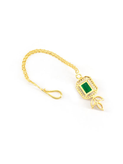 Gold Plated Green American Diamond Maang Tikka for Women