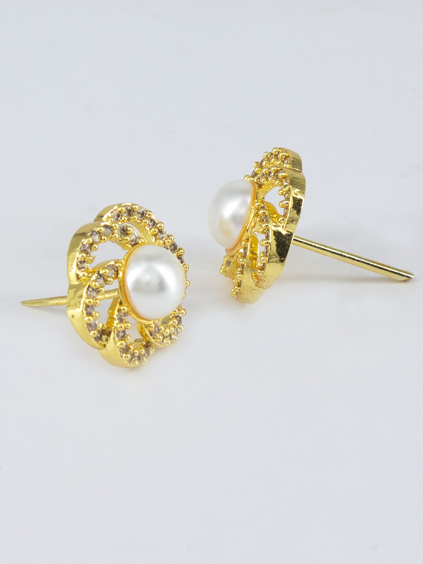 Gold Plated AD Floral Designer Stud Earrings for Women