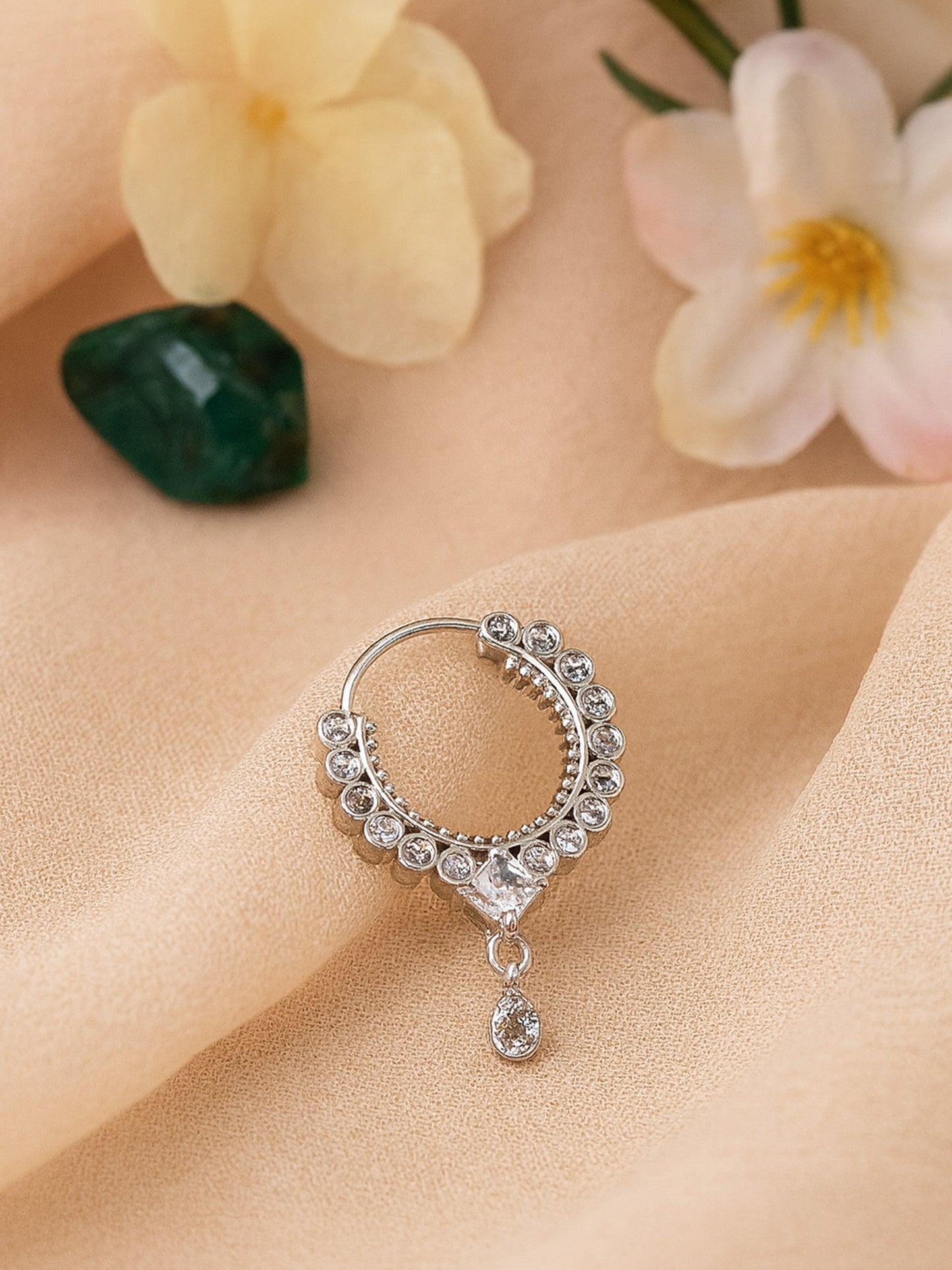 Silver Plated AD Nose Ring for Women