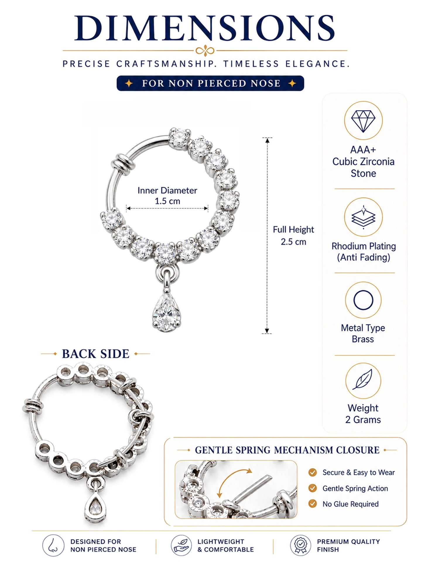 Silver Plated AD Nosering for Women