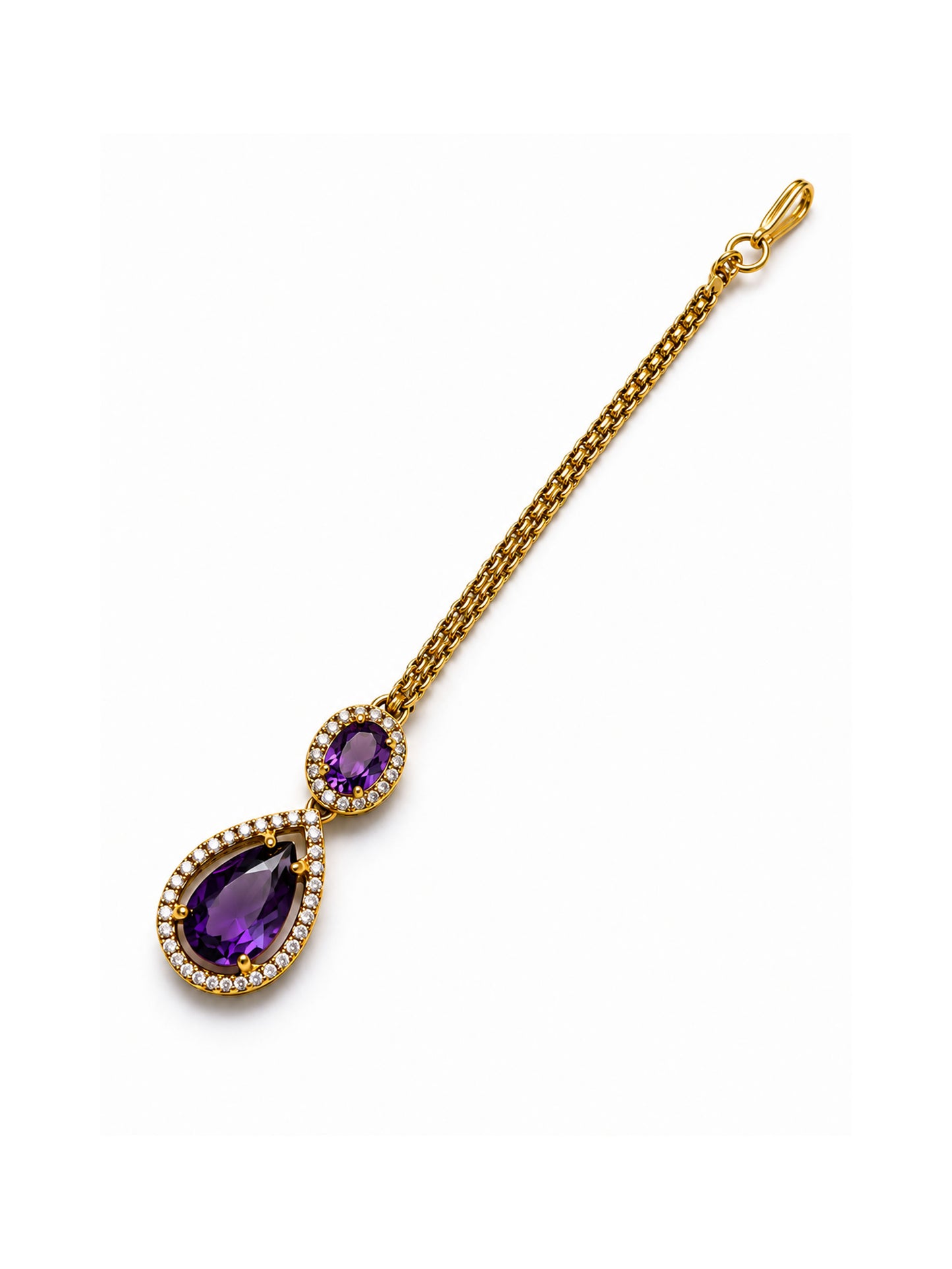 Antique Gold Plated Purple AD Maang Tikka for Women